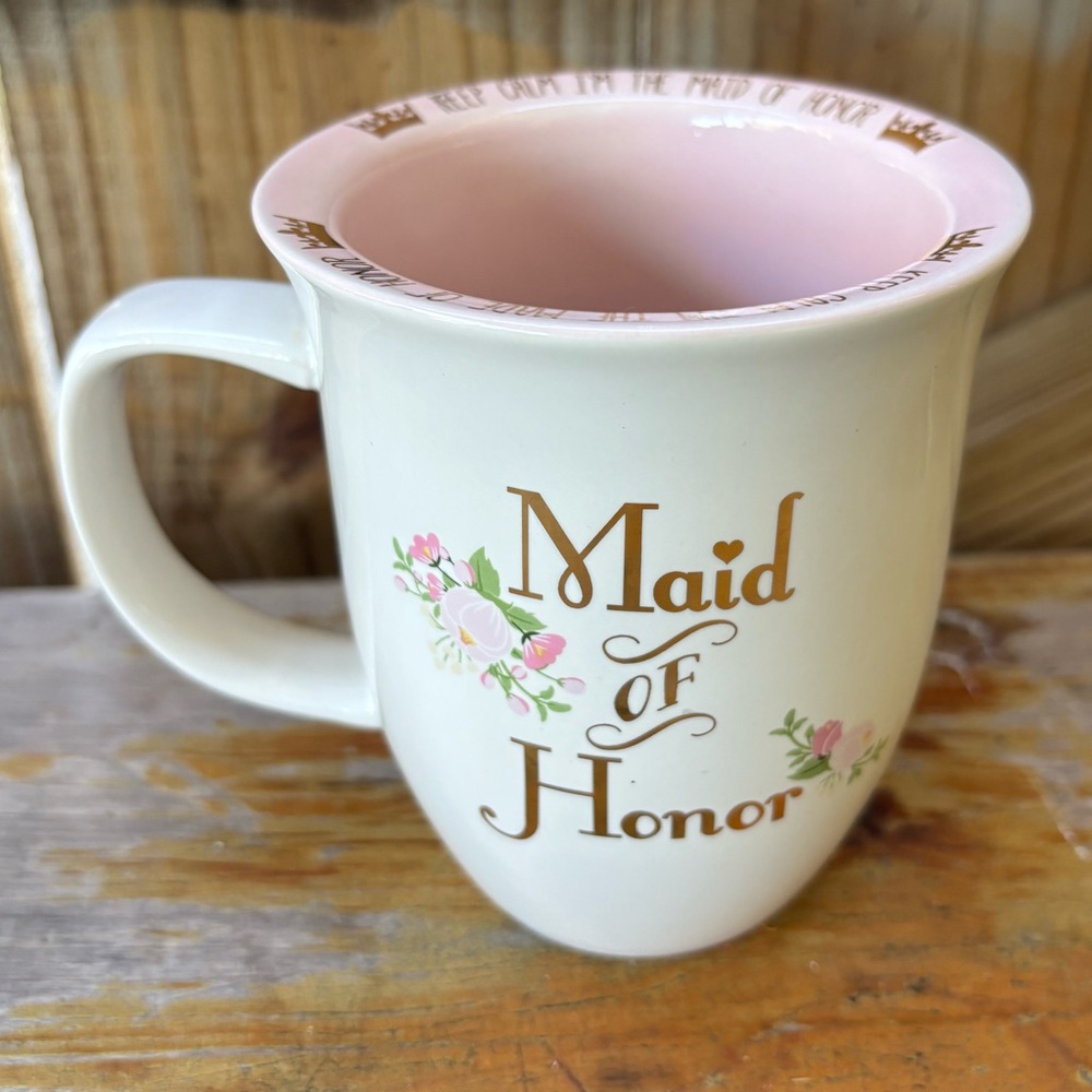 10 Strawberry Street Maid of Honor Pink & White Coffee Mug Size 16oz